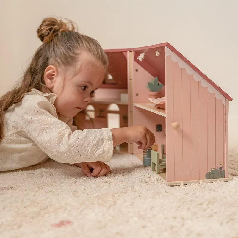 Draagbaar houten poppenhuis