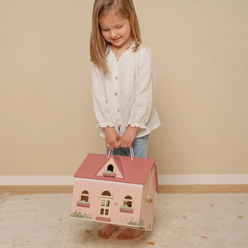 Draagbaar houten poppenhuis